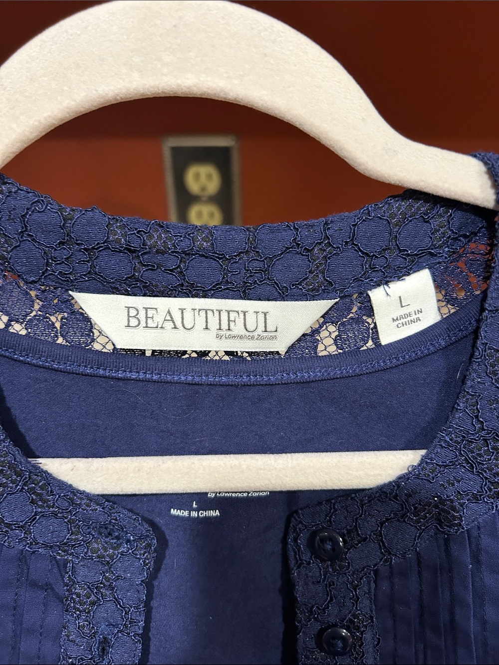 Beautiful Navy Lace Button-Front Blouse with Inner Shell - Picture 2 of 4